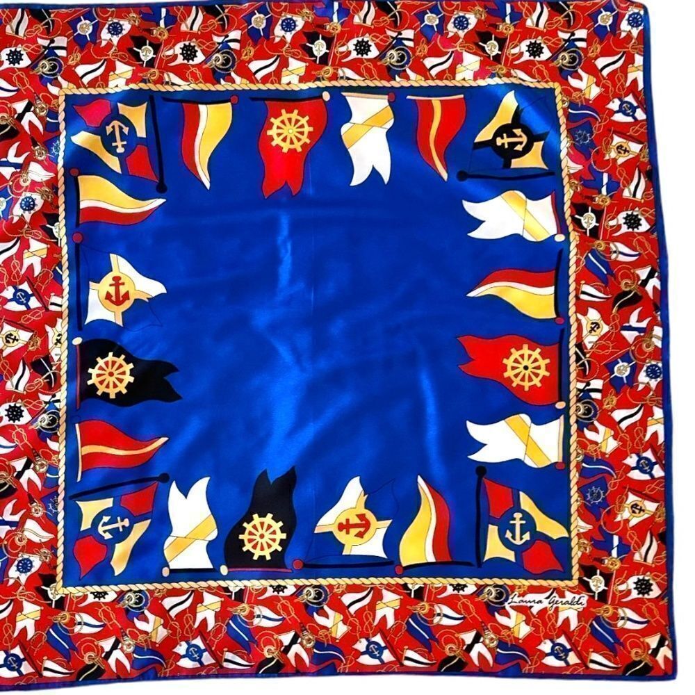 Vintage Nautical flags scarf 31” square, Laura Garaldi primary colors polyester